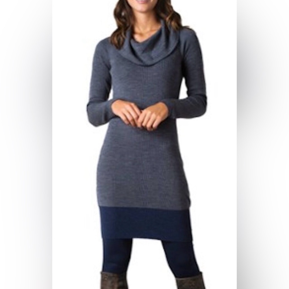 Toad & Co 100% Merino Wool Sweater Dress Small Gray Shawl Neck Outdoors Office